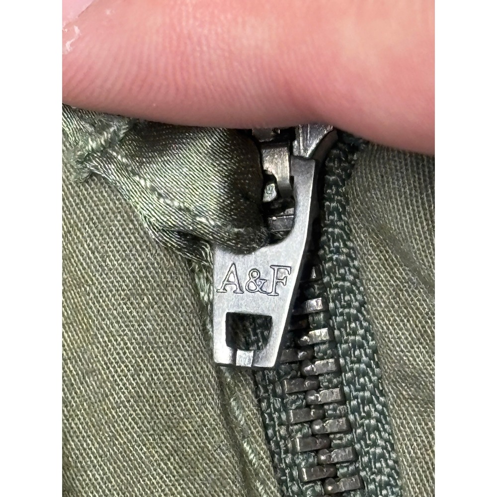 Y2k Abercrombie & Fitch Olive Green Cargo Pants Satin Trim Low Rise Size 27X28 - Picture 4 of 14